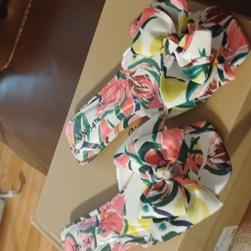 Women's Floral Slide Sandals - Multicolor Size 5.5M Big Bow